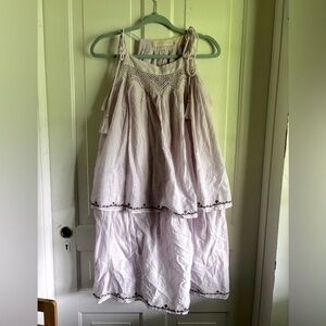 New with tags boho embroidery stitched cotton tiered lavender dress large
